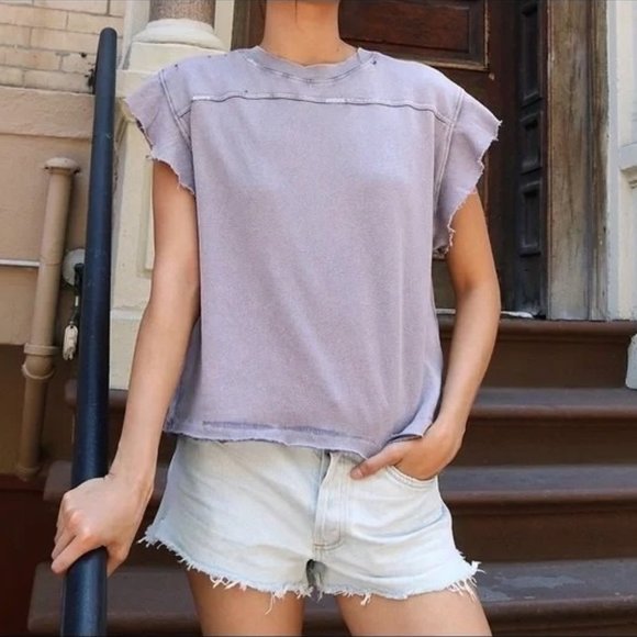 FREE PEOPLE Warrior Distresssed T-Shirt in Muted Lavender - NWT - Picture 1 of 3